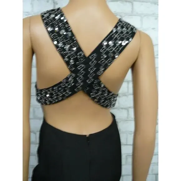 $458 X by NBD Black Beaded Silver Sequin Blanka Dress Cutout X Back XS NWT - Picture 12 of 12